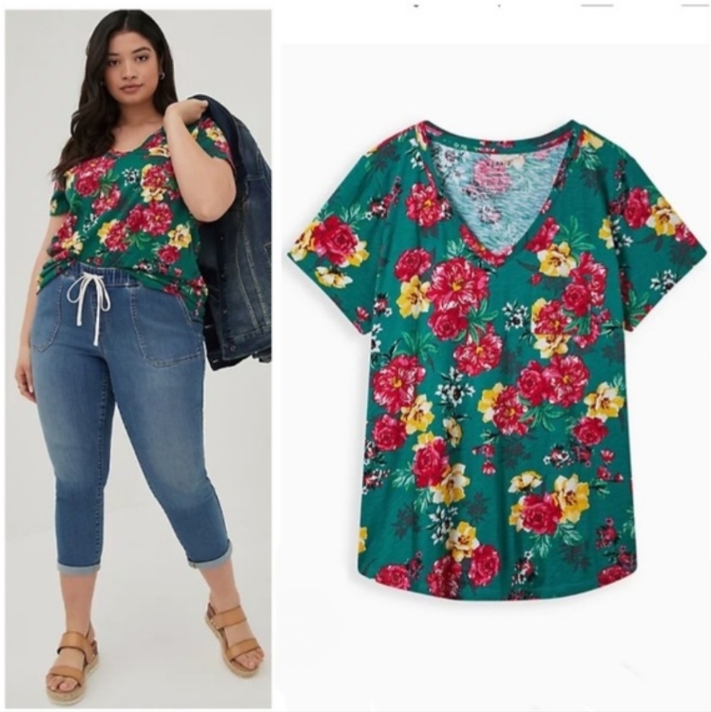 TORRID Pocket Tee - Heritage Slub Green Floral